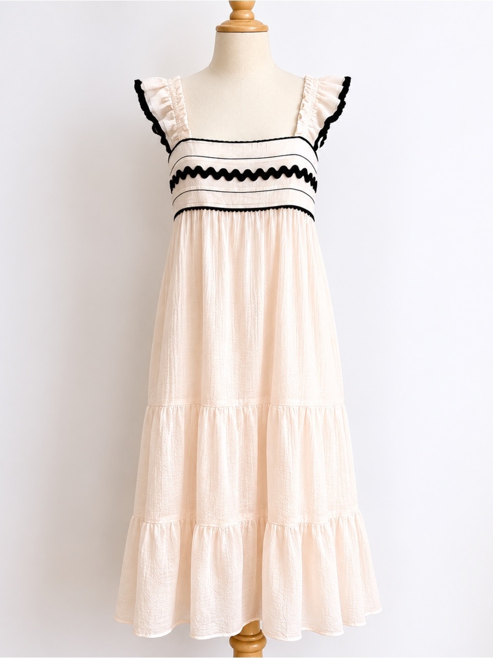 Cream Ruffle Sundress with Black Trim